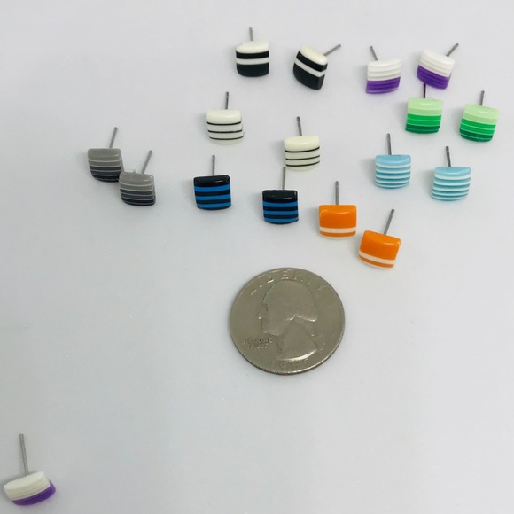 Orange And White Minimalist Stud Earrings - Picture 4 of 13